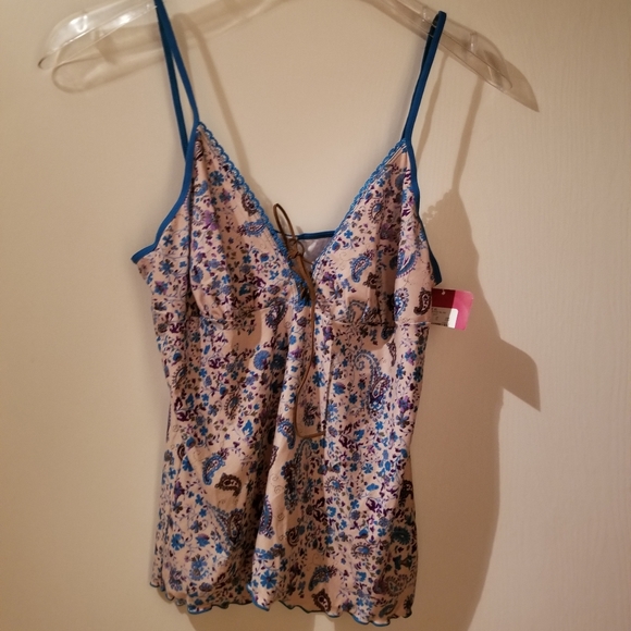 Unknown Tops - Blue/Tan Camisole with Lace